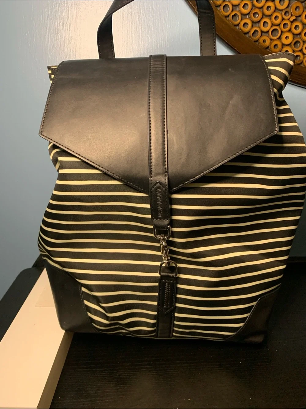 Stella & Dot Striped Black and Cream Backpack